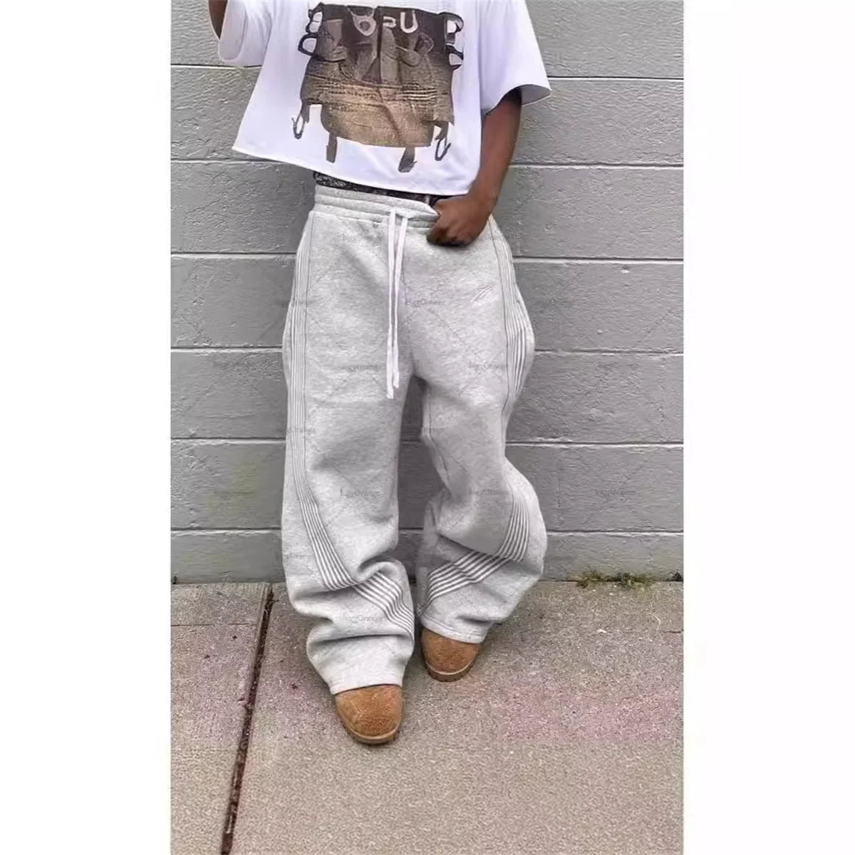 Y2k Embroidered Black Gray Casual Pants Men's Women's Premium Blended Material