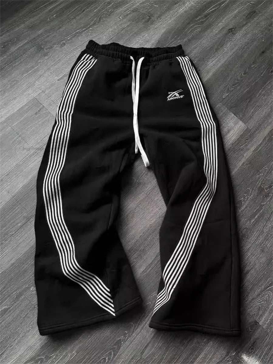 Y2k Embroidered Black Gray Casual Pants Men's Women's Premium Blended Material