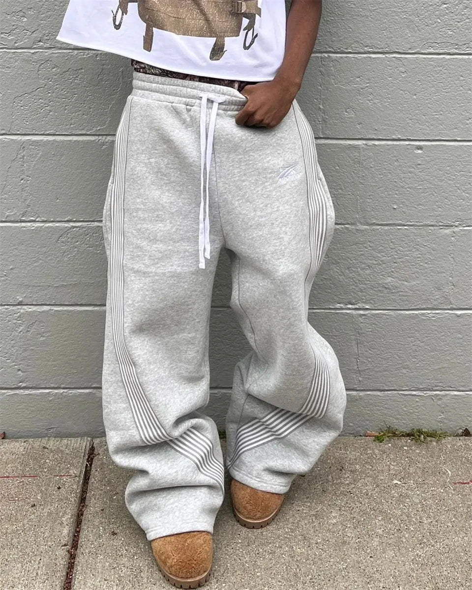 Y2k Embroidered Black Gray Casual Pants Men's Women's Premium Blended Material
