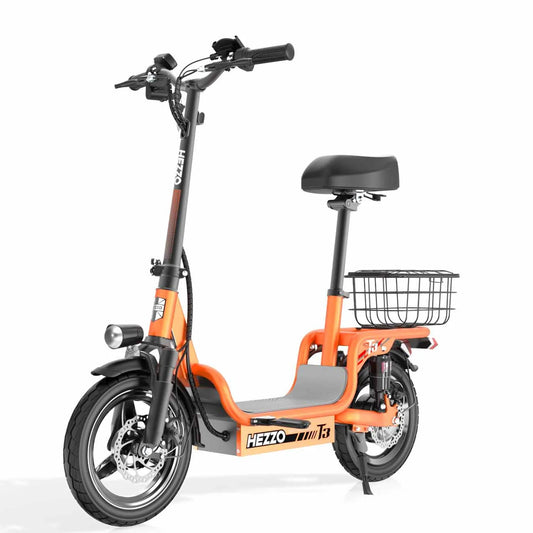 HEZZO T3 Escooter 14Inch 48V 500W Pet-Friendly Foldable Commute Scooter 15AH Lithium 60Km Moped With Basket EU UK US Warehouse
