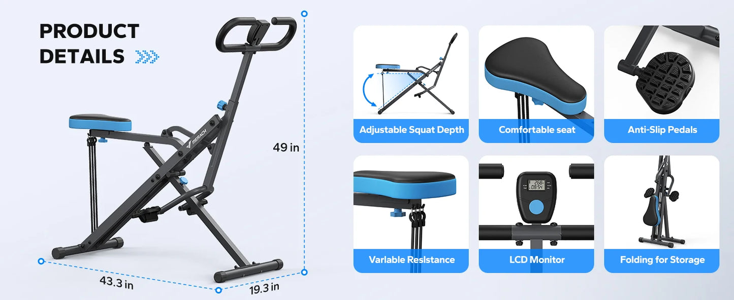 MERACH Squat Machine 2in1 Squat Rowing Machine. Foldable Exercise Equipment Glute Trainer Machine Glutes Leg Home Fit