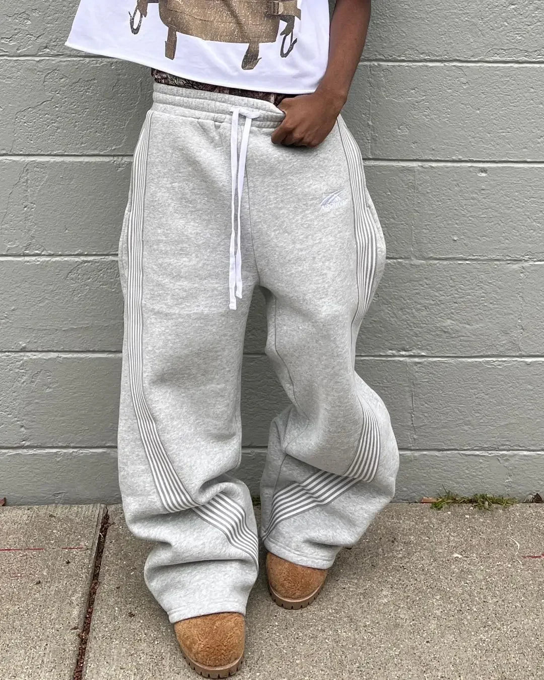 Y2k Embroidered Black Gray Casual Pants Men's Women's Premium Blended Material