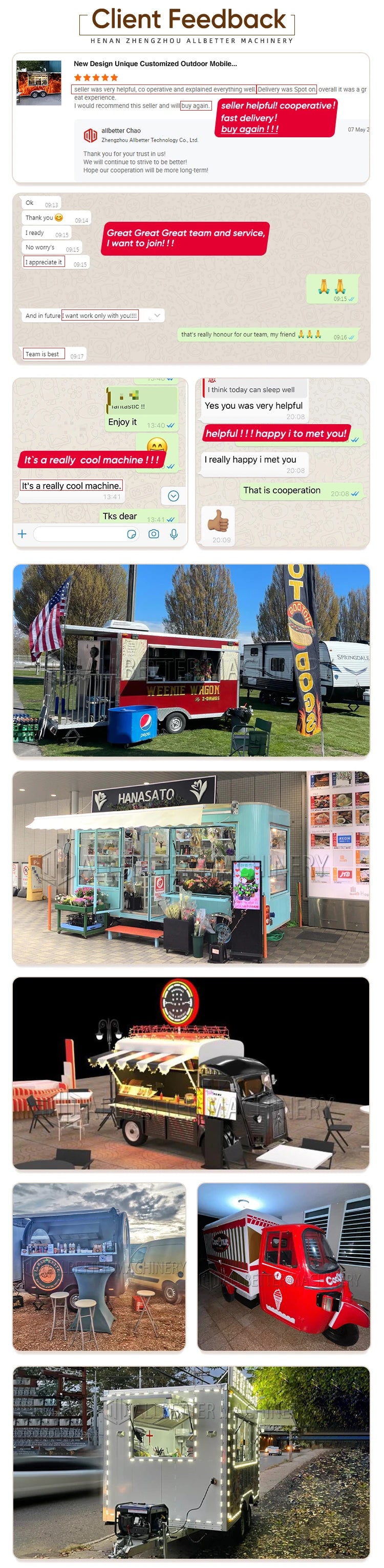 Allbetter Fully Equipment Mobile Food Truck New Design Fast Crepe Hot Dog Food Carts CE Concession Mobile Kitchen Food Trailer