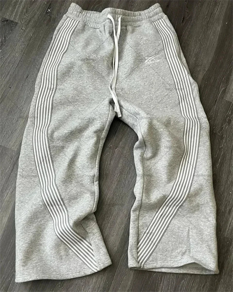 Y2k Embroidered Black Gray Casual Pants Men's Women's Premium Blended Material