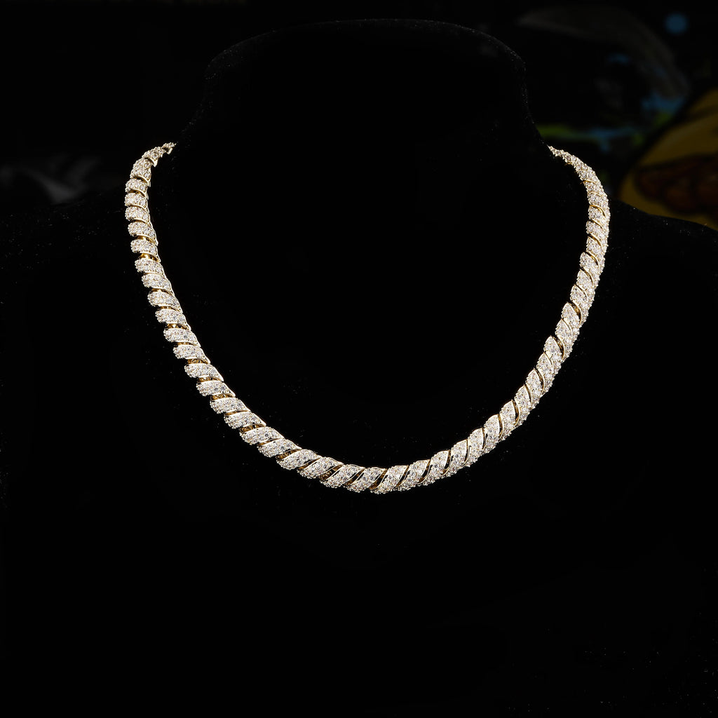 JINAO New Fashion10mm Gold Silver Color Columnar buckle twist chain  Plated Iced Out Cubic Zircon Cuban Links Men's Necklace