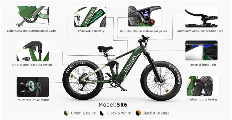 Electric Bicycle Road Moped With Pedals E-Bike Electric City E Dirt E-Moped 26X4.00 Road Bike Fat Tires