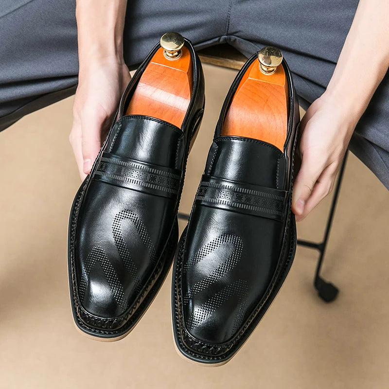 Imitation Ox-tendon Sole Custom Men's Dress Shoes Leather Breathable Business Formal Office Loafers Party Leisure Leather Shoes
