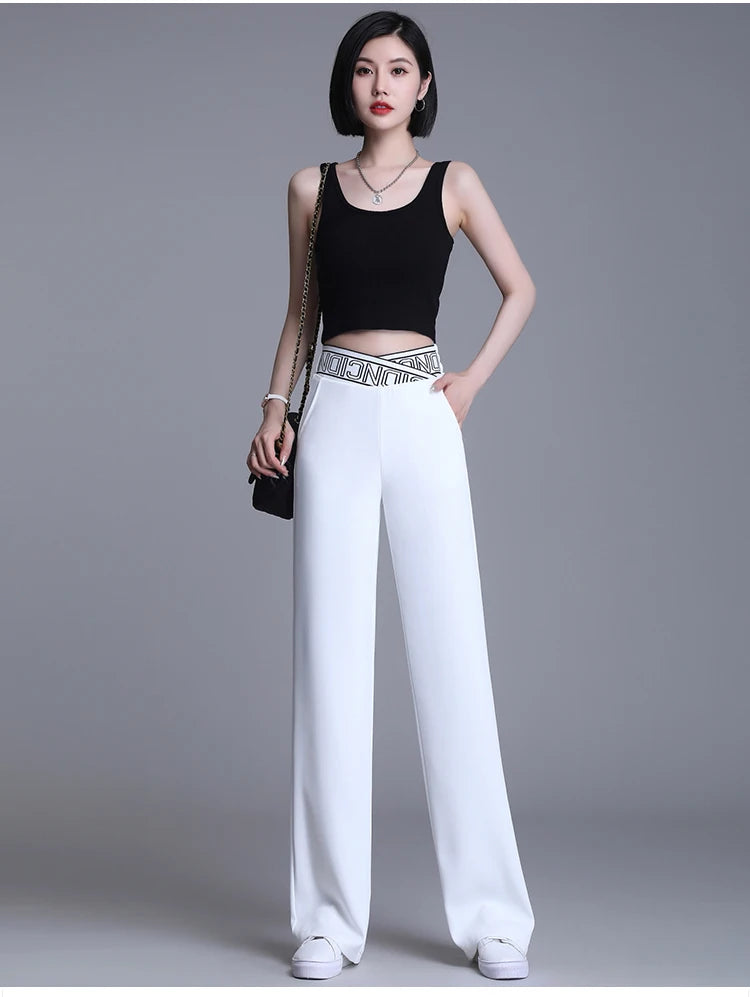 Women Wide Leg Pants Oversized 2025 Korean Fashion Clothing Sexy Bottoms Elegant High Waist Loose Y2k Black White Trousers XXXL