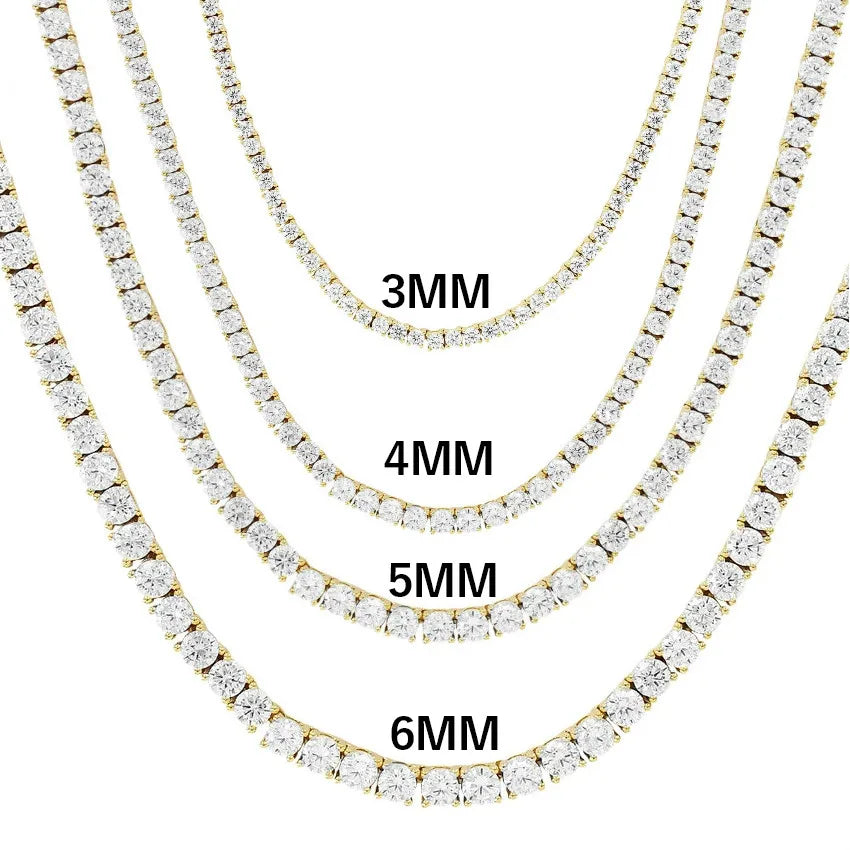 CUC Gold Color Tennis Chain 5mm 6mm 10mm One Row AAA Zircon Iced Out Necklace Link For Men Women Hip Hop Jewelry
