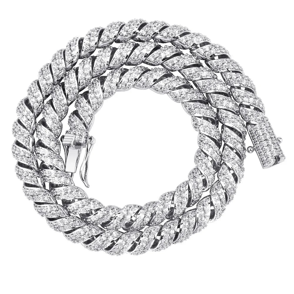 JINAO New Fashion10mm Gold Silver Color Columnar buckle twist chain  Plated Iced Out Cubic Zircon Cuban Links Men's Necklace