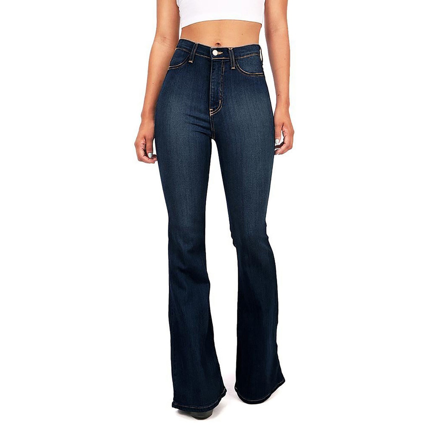 4XL Flare jeans women High Waist Jeans Zipper Blended Material