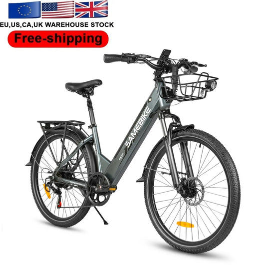SAMEBIKE Overseas Warehouse with basket 36V 15Ah 26'' Lithium Battery Moped Style Spoke Rim Electric Hybrid City Electric Bike