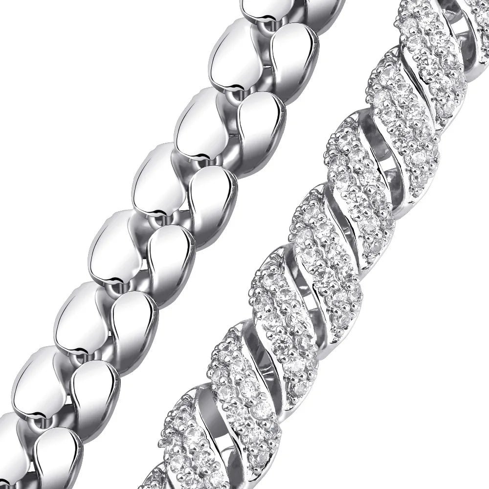 JINAO New Fashion10mm Gold Silver Color Columnar buckle twist chain  Plated Iced Out Cubic Zircon Cuban Links Men's Necklace