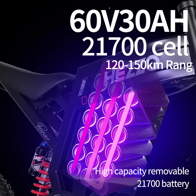 HEZZO D5 Ebike 3000W 60V Electric Bicycle Full Suspension Removable 30Ah Moped 20Inch Fat Electric Dirt Bike US EU Warehouse