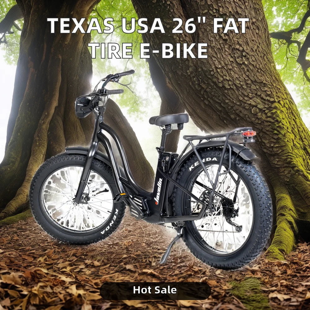 Ships Now From Texas USA E Bike Fat Electric Bikedouble Shock Absorption 26'' Fat Tire Electric Bike/Moped with Pedal Drop