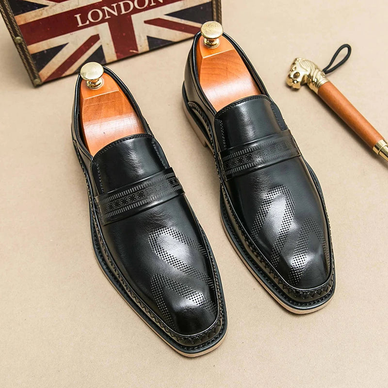 Imitation Ox-tendon Sole Custom Men's Dress Shoes Leather Breathable Business Formal Office Loafers Party Leisure Leather Shoes