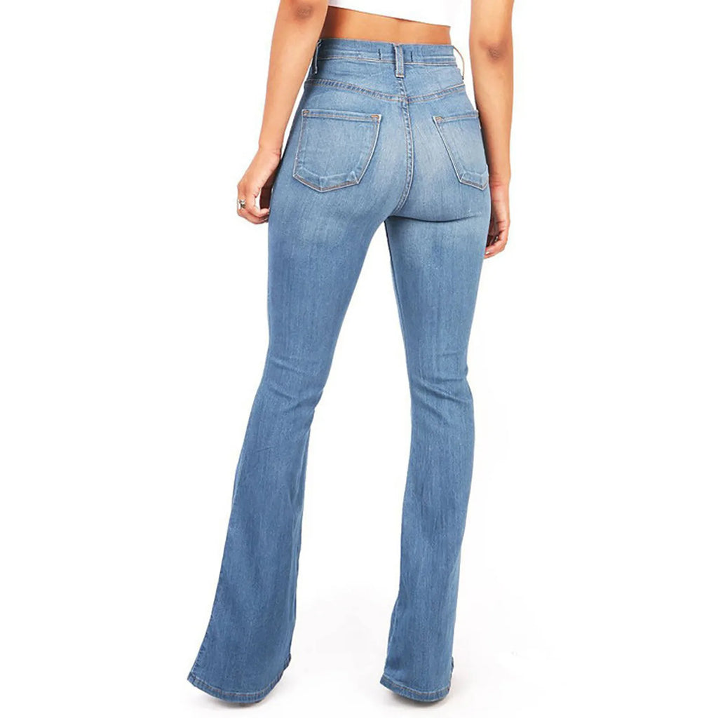 4XL Flare jeans women High Waist Jeans Zipper Blended Material