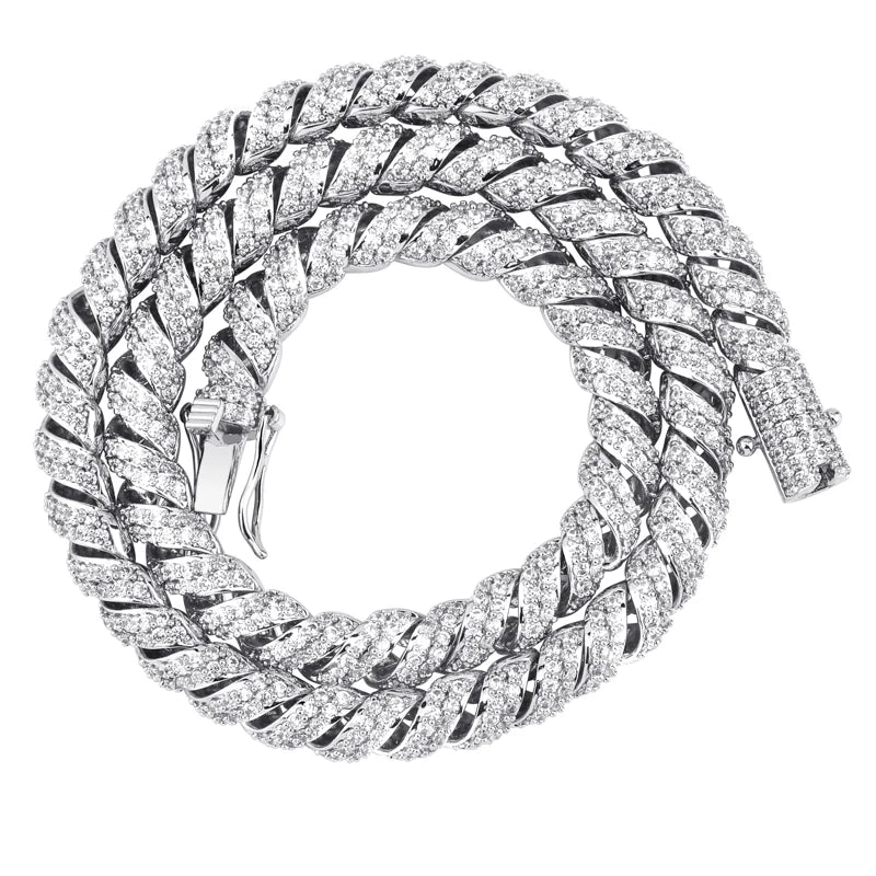 JINAO New Fashion10mm Gold Silver Color Columnar buckle twist chain  Plated Iced Out Cubic Zircon Cuban Links Men's Necklace