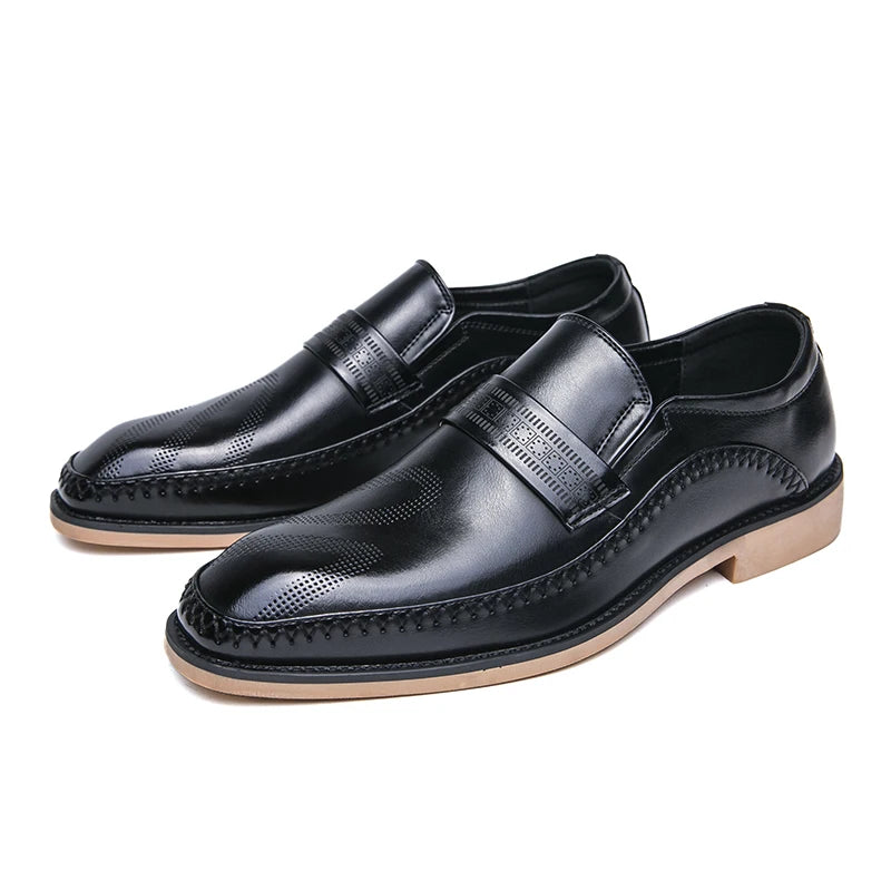 Imitation Ox-tendon Sole Custom Men's Dress Shoes Leather Breathable Business Formal Office Loafers Party Leisure Leather Shoes