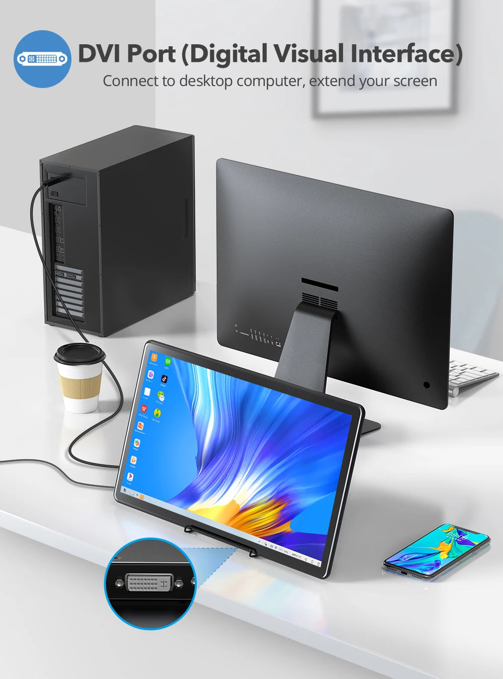 EVICIV 15.6" Touch Screen Portable Monitor 1920*1080 2000:1 USB C HDMI/DVI/VGA With VESA Second Display Wall Mountable For Game