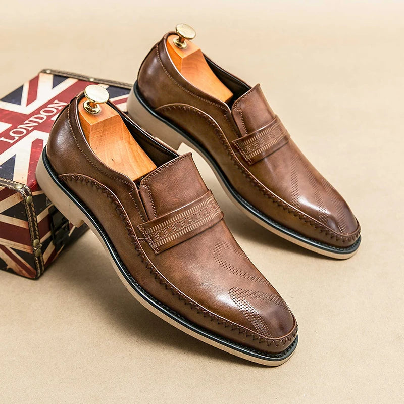 Imitation Ox-tendon Sole Custom Men's Dress Shoes Leather Breathable Business Formal Office Loafers Party Leisure Leather Shoes