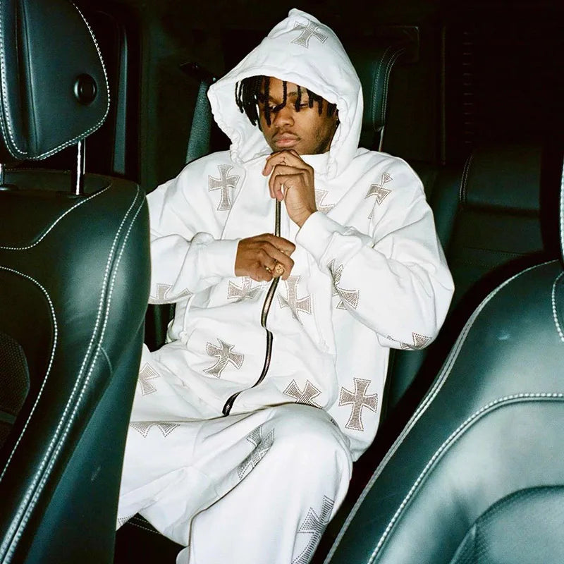 Gothic Long Sleeve Rhinestone Skeleton Hoodie Y2k Jacket Men Hoodies Oversized Full Zip Hoodie Goth Sweatshirt Sport Coat Autumn