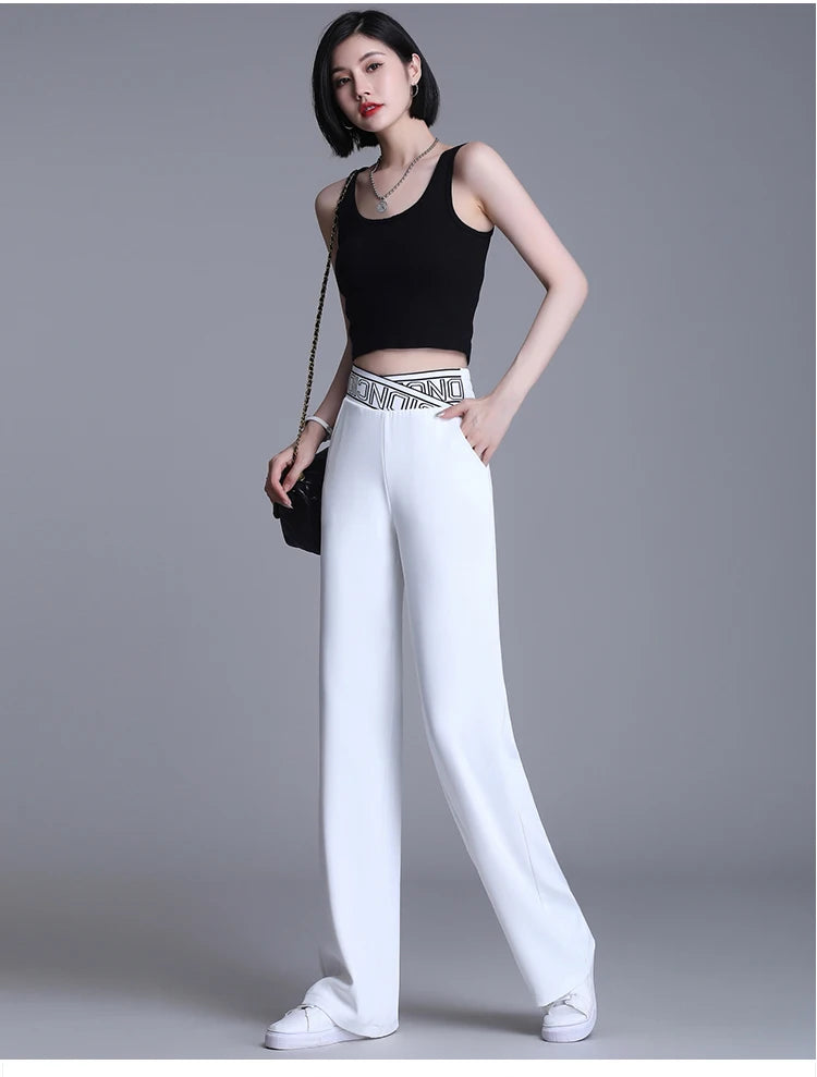 Women Wide Leg Pants Oversized 2025 Korean Fashion Clothing Sexy Bottoms Elegant High Waist Loose Y2k Black White Trousers XXXL