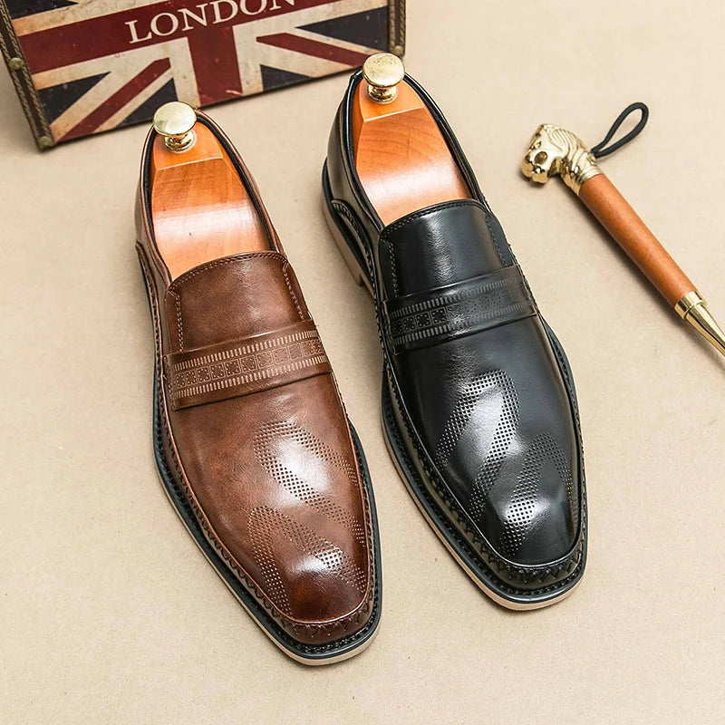 Imitation Ox-tendon Sole Custom Men's Dress Shoes Leather Breathable Business Formal Office Loafers Party Leisure Leather Shoes