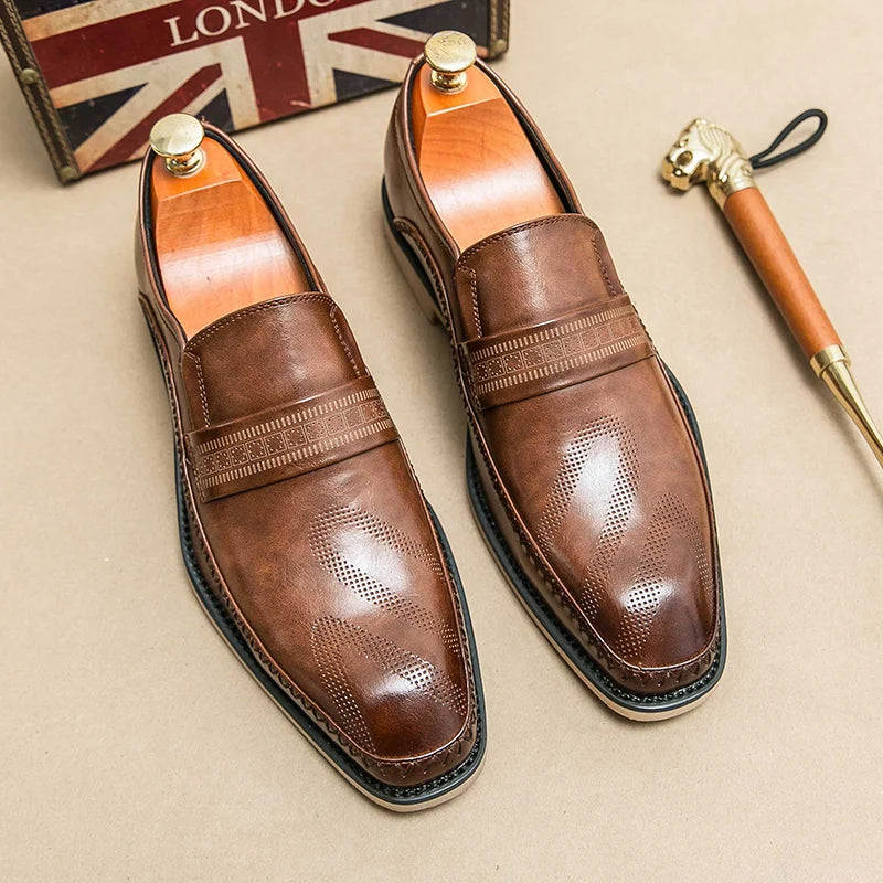 Imitation Ox-tendon Sole Custom Men's Dress Shoes Leather Breathable Business Formal Office Loafers Party Leisure Leather Shoes