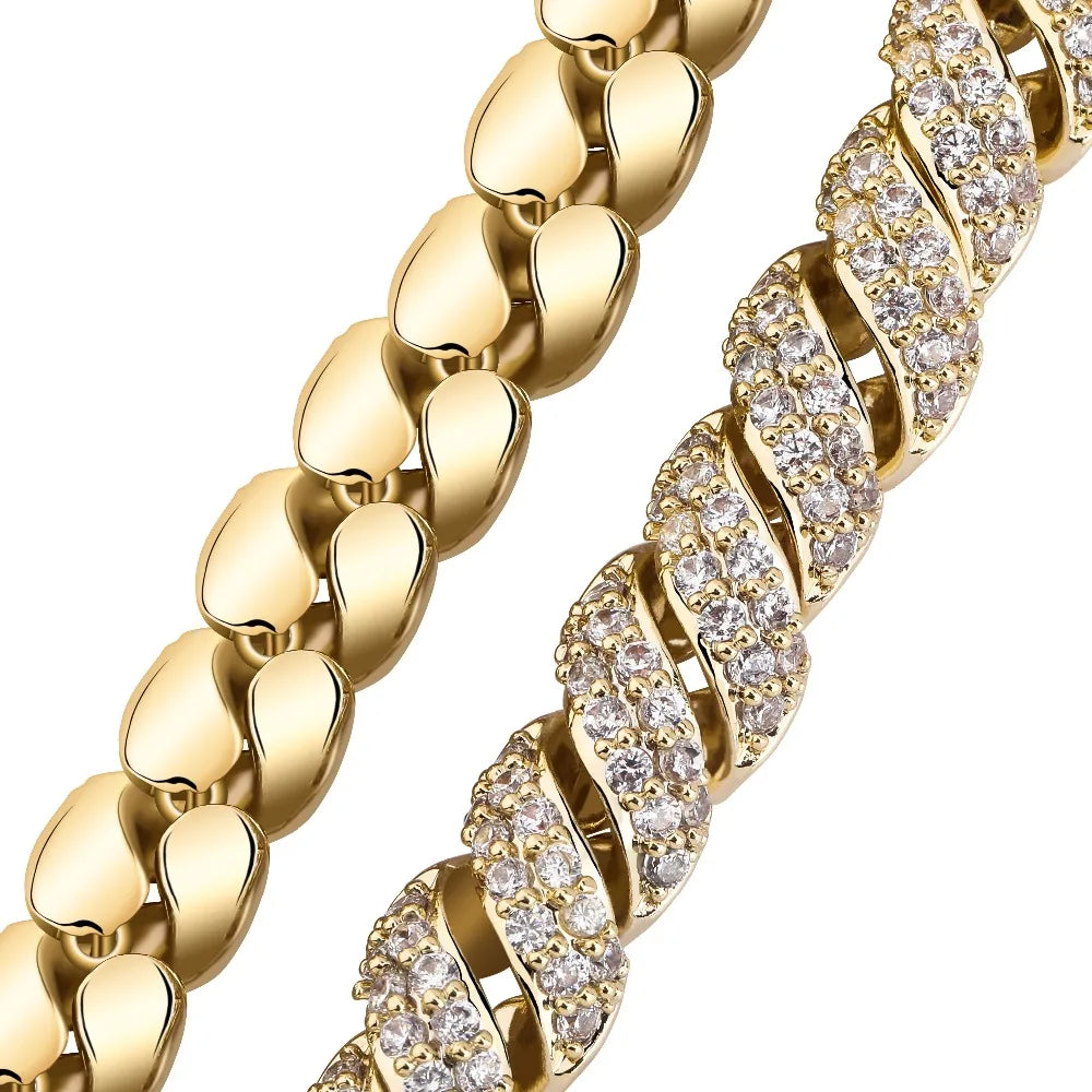JINAO New Fashion10mm Gold Silver Color Columnar buckle twist chain  Plated Iced Out Cubic Zircon Cuban Links Men's Necklace