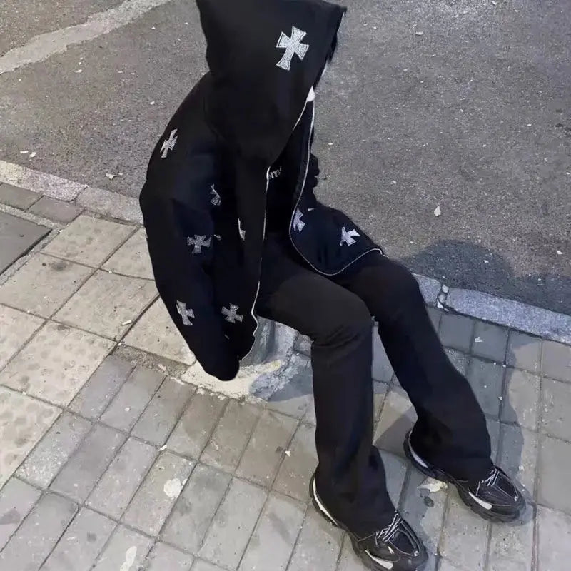 Gothic Long Sleeve Rhinestone Skeleton Hoodie Y2k Jacket Men Hoodies Oversized Full Zip Hoodie Goth Sweatshirt Sport Coat Autumn