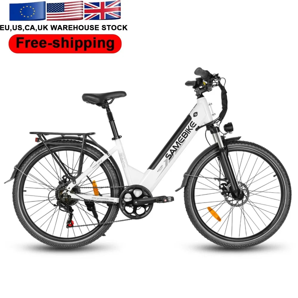 SAMEBIKE Overseas Warehouse with basket 36V 15Ah 26'' Lithium Battery Moped Style Spoke Rim Electric Hybrid City Electric Bike