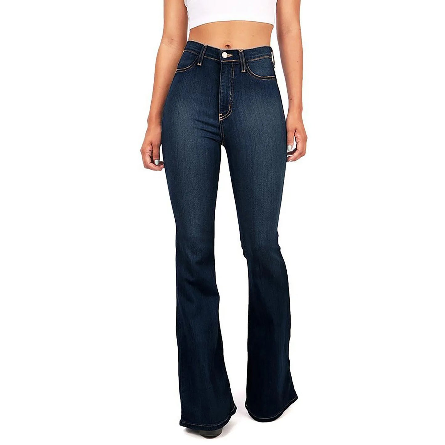 4XL Flare jeans women High Waist Jeans Zipper Blended Material