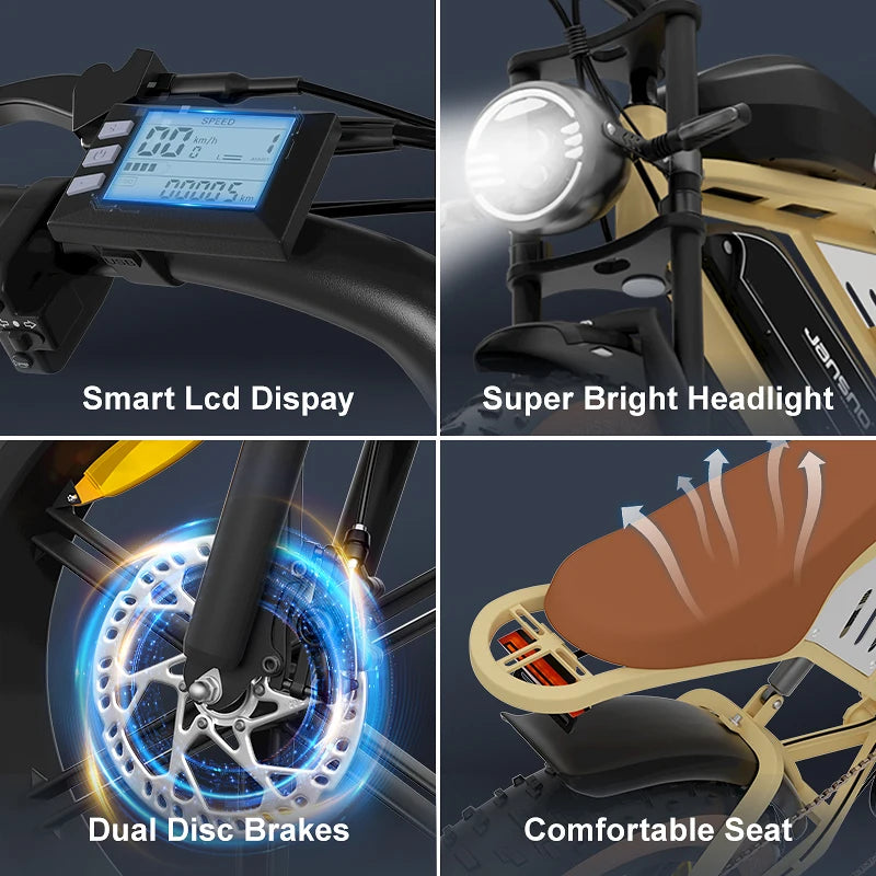 750W Moped Style Electric Bike EBike 48V 34Ah Removable Dual Battery 120 Mile Range 30MPH All Terrain Fat Tire Electric Bicycle