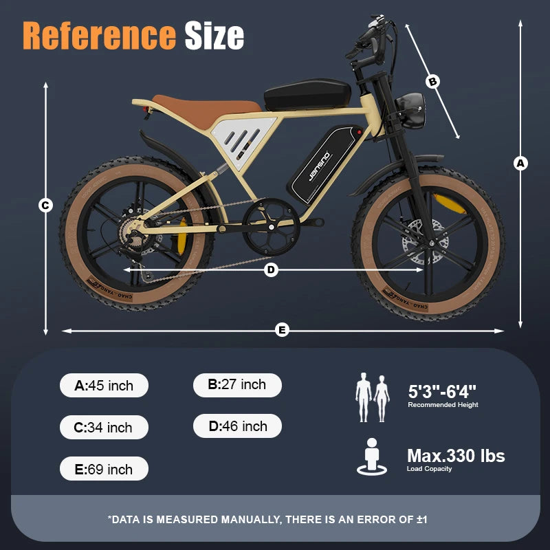 750W Moped Style Electric Bike EBike 48V 34Ah Removable Dual Battery 120 Mile Range 30MPH All Terrain Fat Tire Electric Bicycle