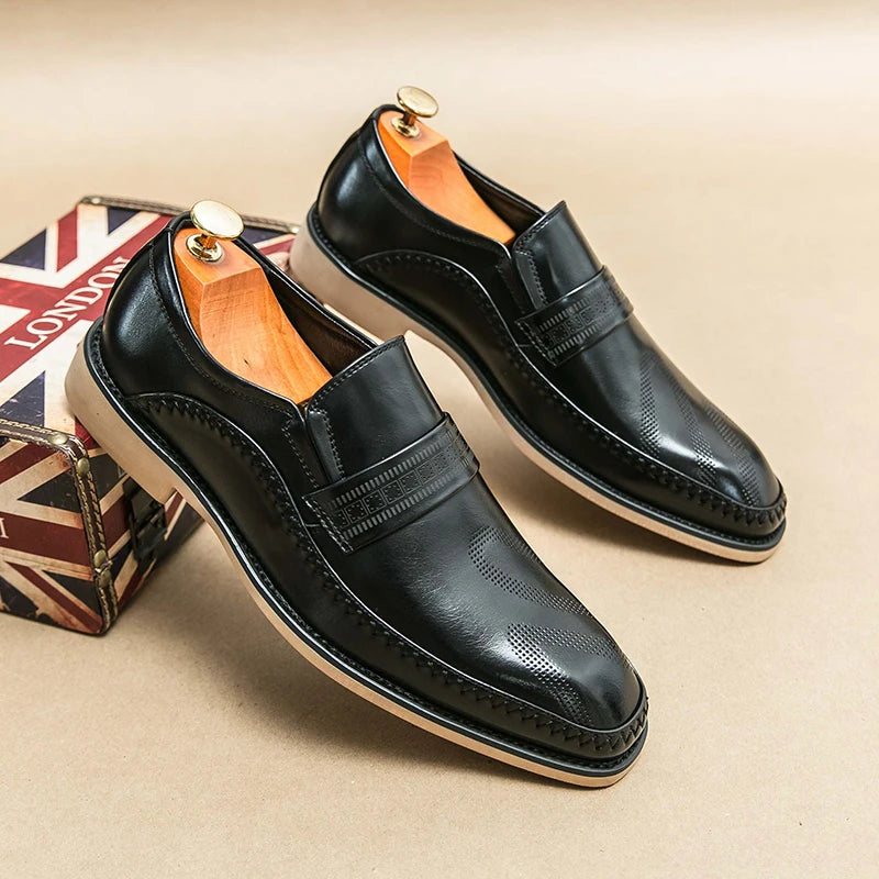 Imitation Ox-tendon Sole Custom Men's Dress Shoes Leather Breathable Business Formal Office Loafers Party Leisure Leather Shoes