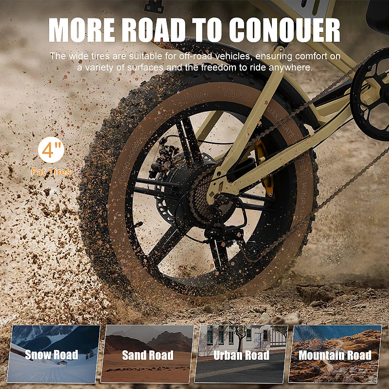 750W Moped Style Electric Bike EBike 48V 34Ah Removable Dual Battery 120 Mile Range 30MPH All Terrain Fat Tire Electric Bicycle