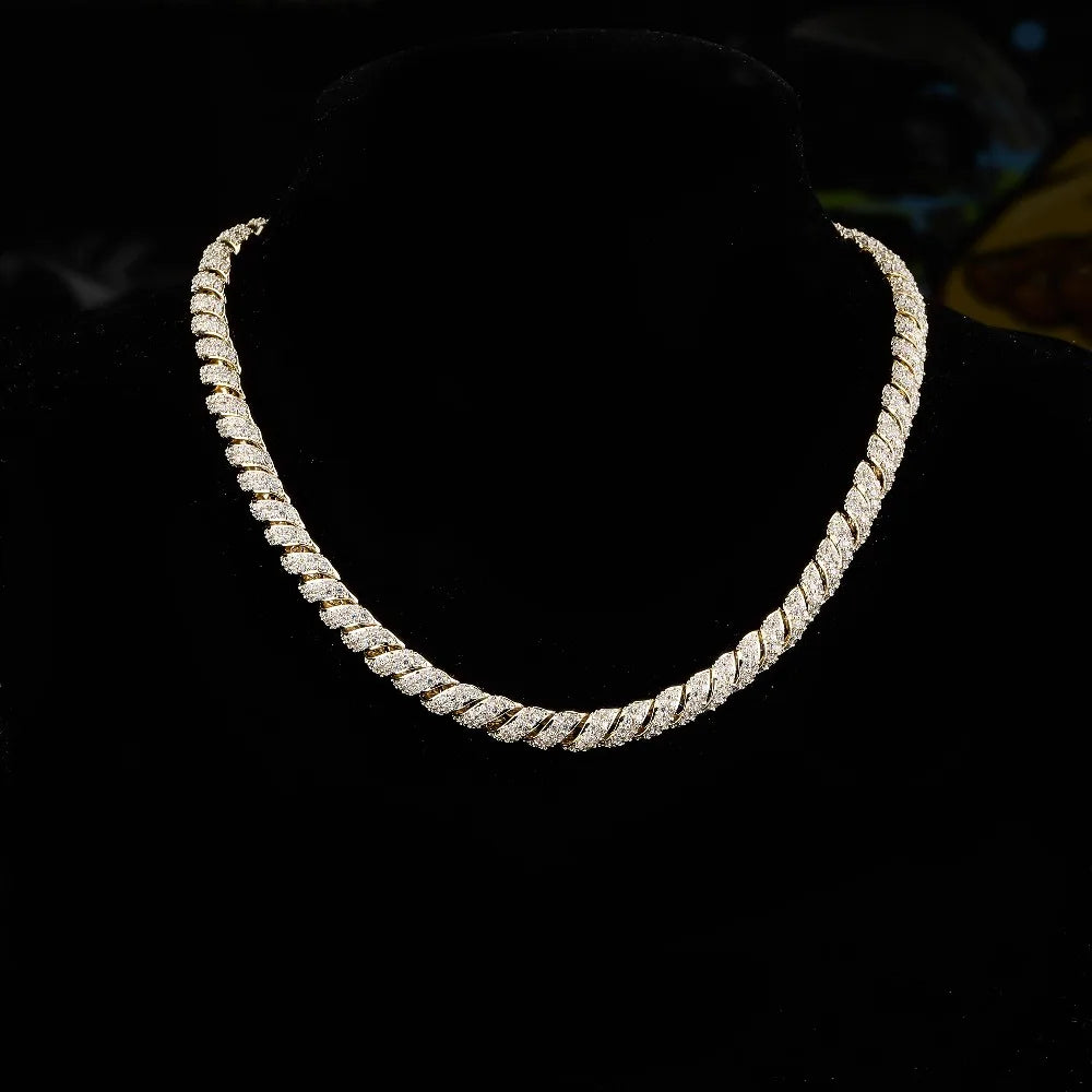 JINAO New Fashion10mm Gold Silver Color Columnar buckle twist chain  Plated Iced Out Cubic Zircon Cuban Links Men's Necklace