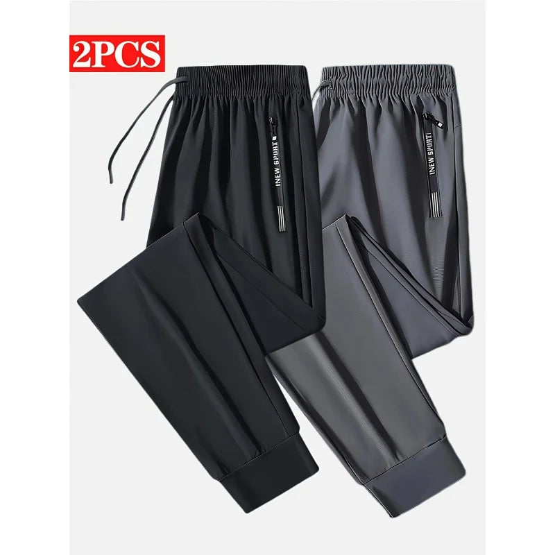 2-Pack Men's Sports Trousers High Stretch Men's Jogging Pants Quick-Drying Pajama Football Sweatpants Fishing Gray Man Straight