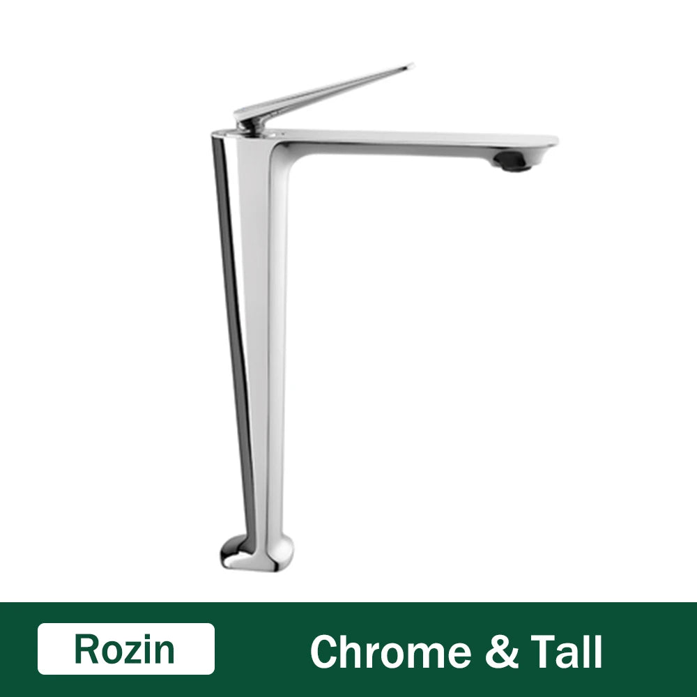 Rozin Matte Black Basin Faucet Deck Mounted Brass Bathroom Sink Faucets Single Lever Bathroom Crane Hot Cold Water Mixer Taps