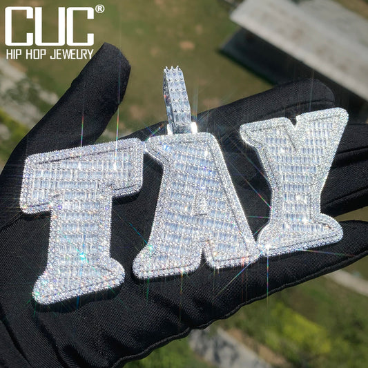 CUC Two Layer Big Letter Pendant Custom Name Necklace For Men Women Gold Silver Color Baguette Zircon Hip Hop Chain Jewelry 2024