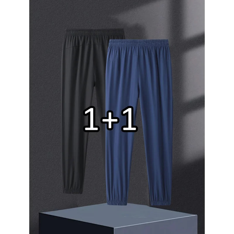 2-Piece Set Men Summer Casual Sports Pants Thin Tie-Up Jogging Pants Man Football Mens Fishing Gym Trousers Training Sweatpants