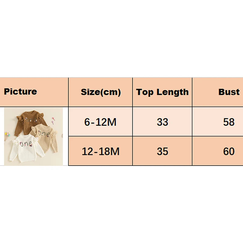 2024-05-23 Lioraitiin Newborn Baby Girl Birthday Sweater Casual Floral Letter Embroidery Warm Knitted Pullover Infant Knitwear