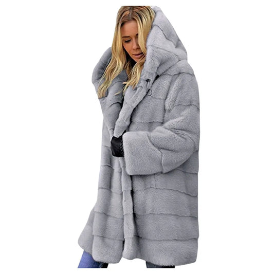 Winter Thick Fuzzy Faux Fur Jacket Women's Warm Plush Long Sleeve