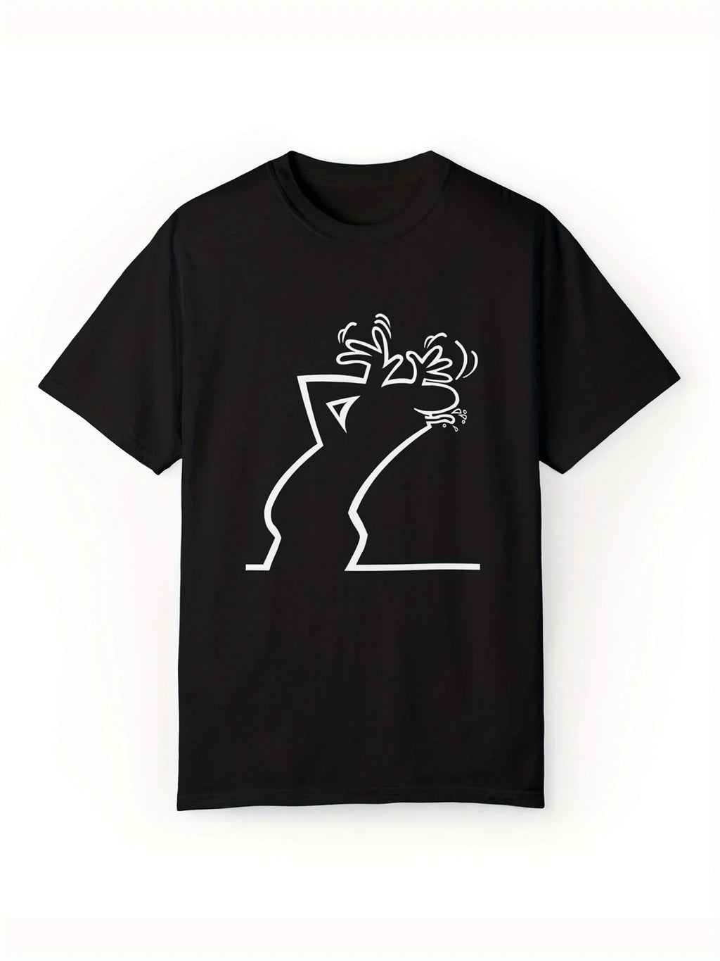 Men's Casual Cotton T-Shirt with Reindeer Print, Crew Neck, Short Sleeve, Stretch Fit, Knit Fabric