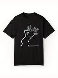 Men's Casual Cotton T-Shirt with Reindeer Print, Crew Neck, Short Sleeve, Stretch Fit, Knit Fabric