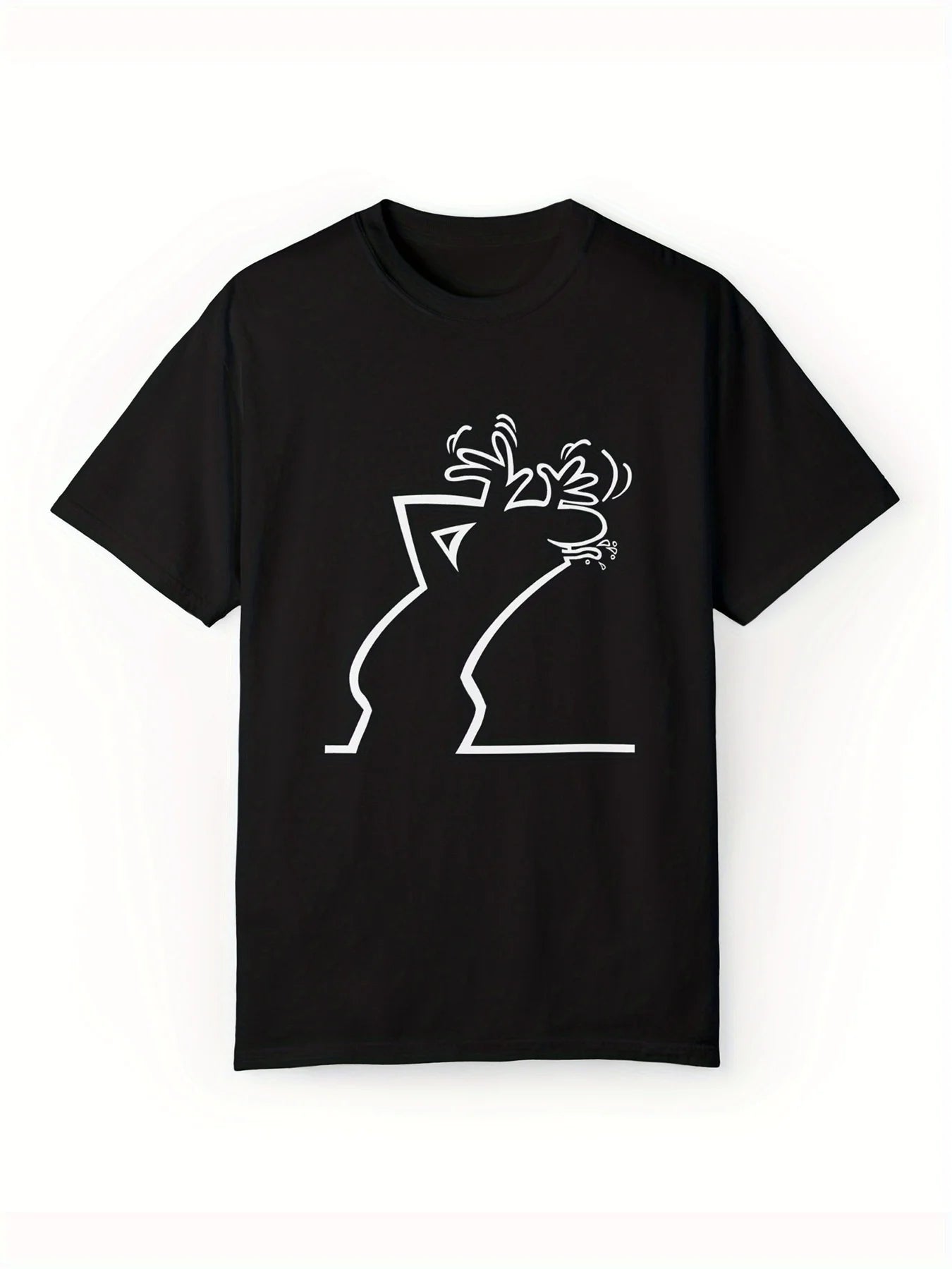 Men's Casual Cotton T-Shirt with Reindeer Print, Crew Neck, Short Sleeve, Stretch Fit, Knit Fabric