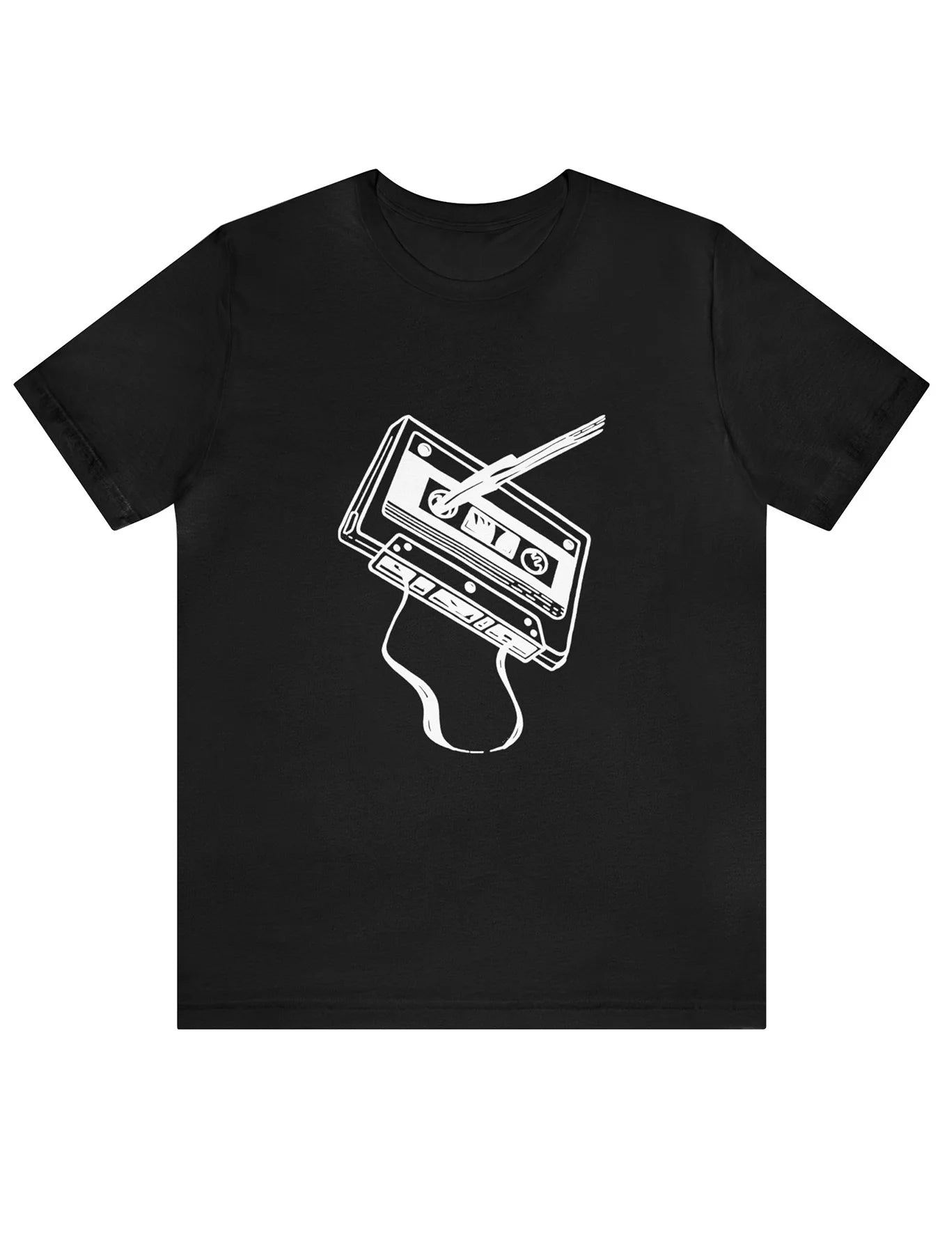 Men's Casual Cotton T-Shirt with Geometric Cassette Print, Crew Neck, Knit Fabric