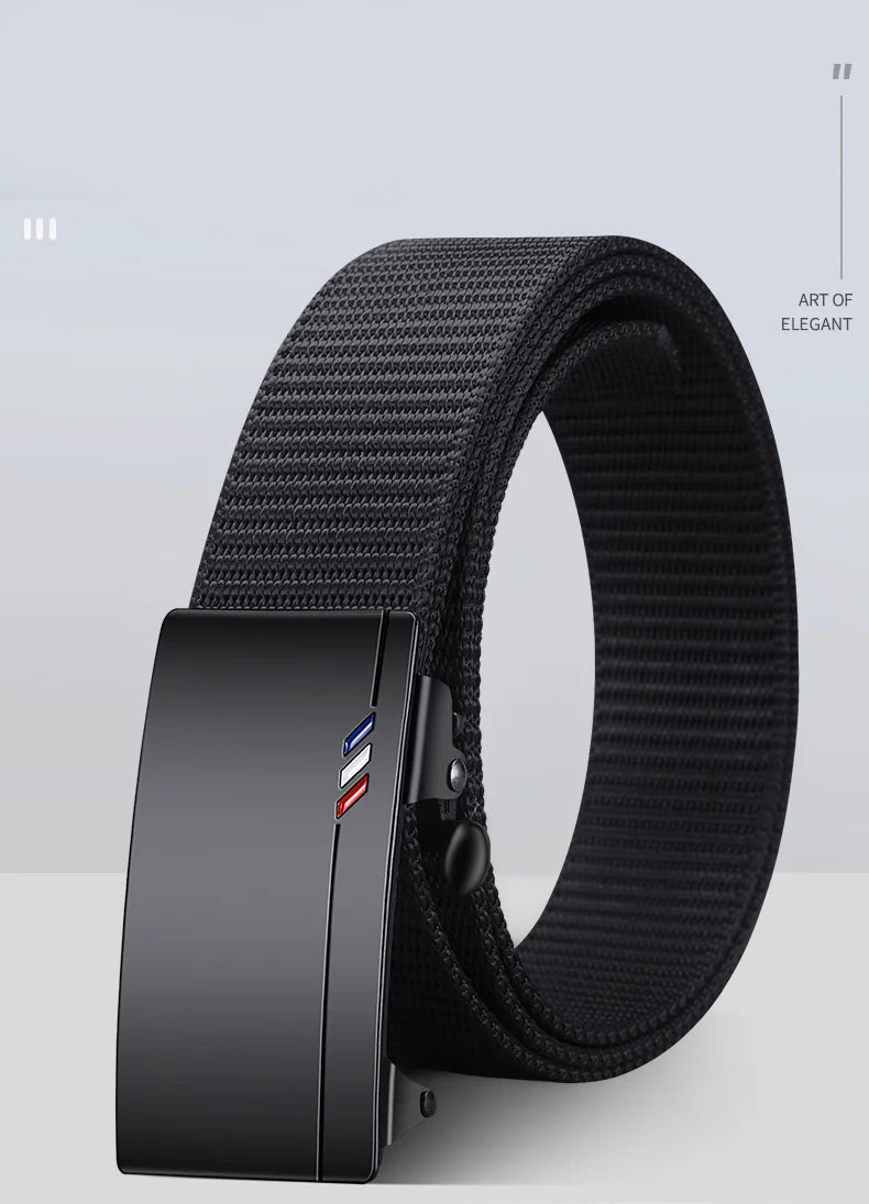 Men's Woven Belt Nylon Material Toothless Automatic Buckle Belts For men, Outdoor Sports And Leisure Strap, Fashion Jeans Belt