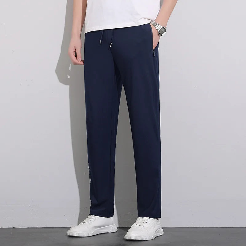 Plus Size 8xl Men Sports Pants Quick-Drying Men'S Trousers Joggers Sportswear Solid Ice Silk Sweatpants Male Elastic